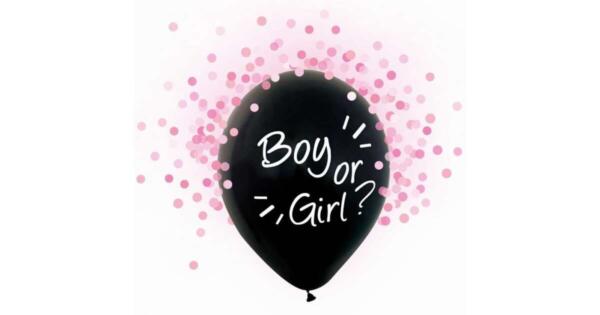Fiú vagy Lány Pink Rózsaszín konfettivel töltött léggömb, lányos lufi 4 db-os 12 inch (30 cm)