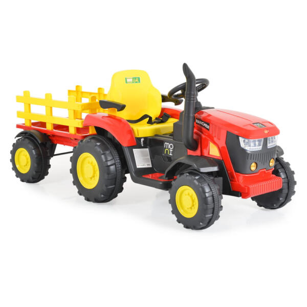 MONI BO rancher elektromos traktor utánfutóval piros/sárga